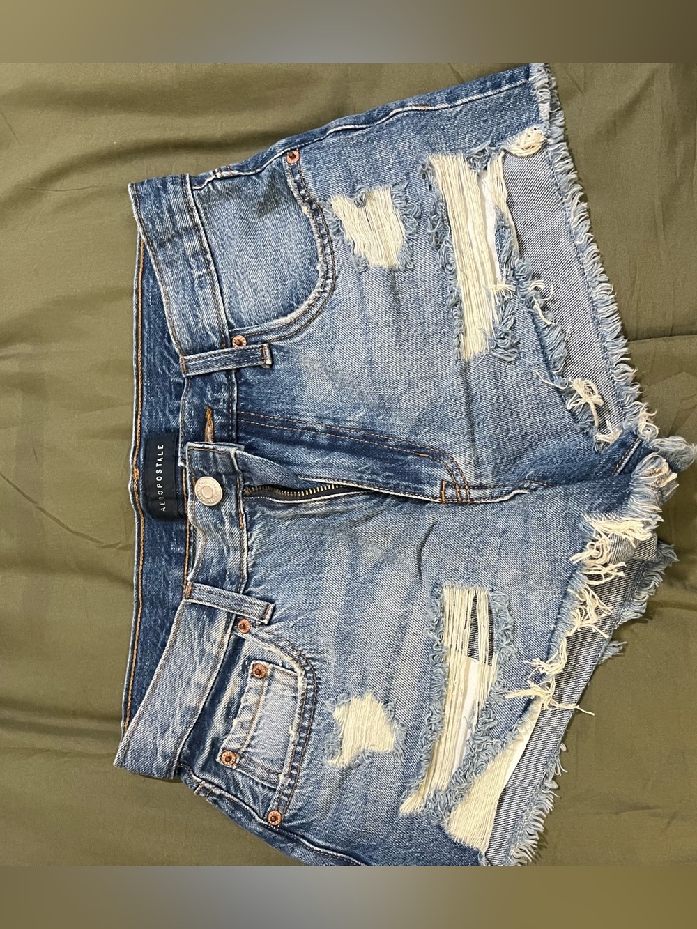 Aeropostale Frayed Distressed Denim Shorts - Light Blue